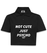 1 black Polo Crop Top white NOT CUTE JUST PSYCHO #color_black