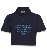1 navy Polo Crop Top lightblue HEY PRETTY WANNA DATE ME? YES = SMILE NO = BACKFLIP #color_navy
