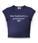 1 navy Status Baby Tee white Your boyfriend is a great kisser! #color_navy