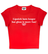 1 red Status Baby Tee white Lipstick lasts longer but gloss is more fun #color_red