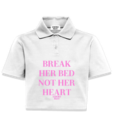 1 white Polo Crop Top pink BREAK HER BED NOT HER HEART #color_white