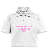 1 white Polo Crop Top pink SITUATIONSHIP SURVIVOR #color_white