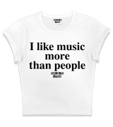 1 white Status Baby Tee black I like music more than people #color_white