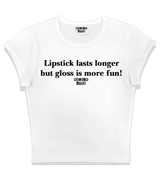1 white Status Baby Tee black Lipstick lasts longer but gloss is more fun #color_white