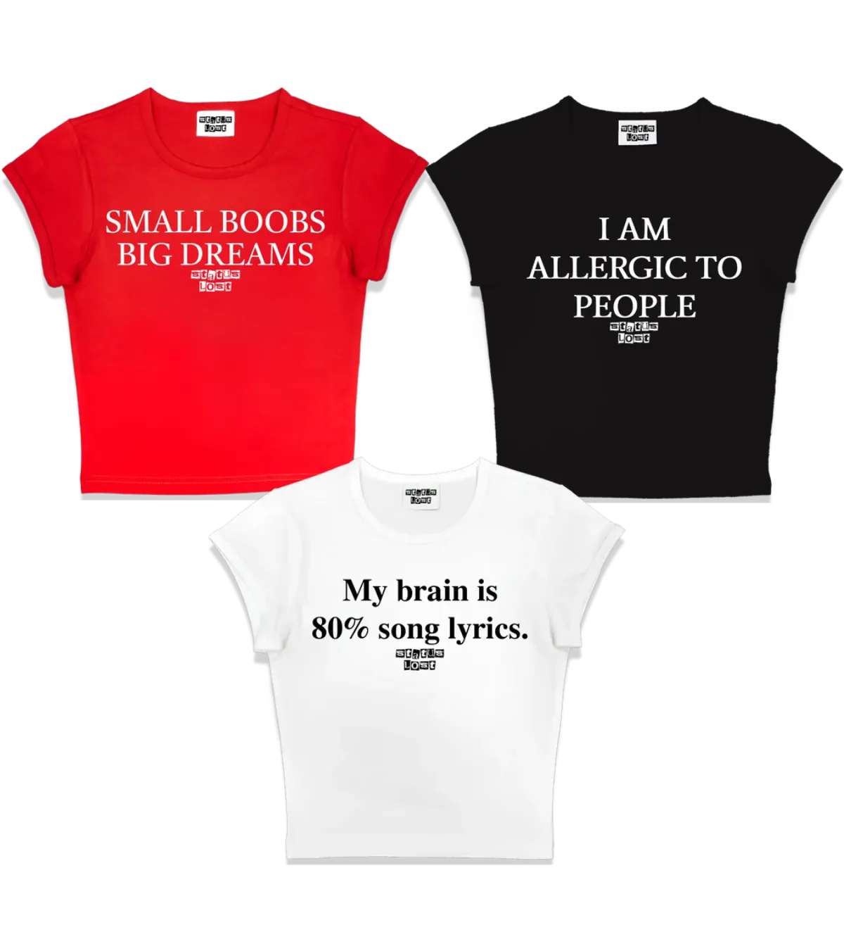 "SMALL BOOBS BIG DREAMS" "I AM ALLERGIC TO PEOPLE" "MY BRAIN IS 80% SONG LYRICS" Matching Trio