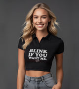 2 black Polo Crop Top white BLINK IF YOU WANT ME #color_black