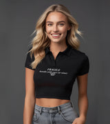 2 black Polo Crop Top white FRAGILE handle with care (or wine) #color_black