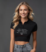 2 black Polo Crop Top white HEY PRETTY WANNA DATE ME? YES = SMILE NO = BACKFLIP #color_black