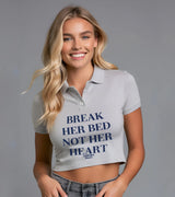 2 grey Polo Crop Top navyblue BREAK HER BED NOT HER HEART #color_grey