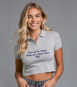 2 grey Polo Crop Top navyblue Face of an Angel Body of a Porn Star #color_grey