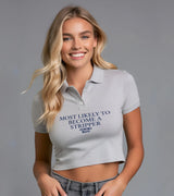 2 grey Polo Crop Top navyblue MOST LIKELY TO BECOME A STRIPPER #color_grey