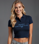 2 navy Polo Crop Top lightblue FRAGILE handle with care (or wine) #color_navy