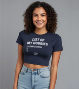 2 navy Status Baby Tee white LIST OF MY HOBBIES complaining #color_navy