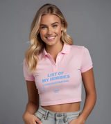 2 pink Polo Crop Top lightblue LIST OF MY HOBBIES procrastinating #color_pink