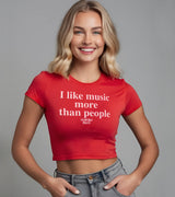 2 red Status Baby Tee white I like music more than people #color_red