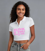 2 white Polo Crop Top pink BLINK IF YOU WANT ME #color_white
