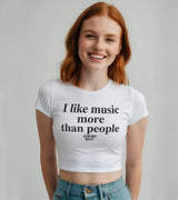 2 white Status Baby Tee black I like music more than people #color_white