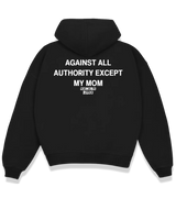 1 black Boxy Hoodie white AGAINST ALL AUTHORITY EXCEPT MY MOM #color_black