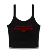 1 black Cami Crop Top red Face of an Angel Body of a Porn Star #color_black