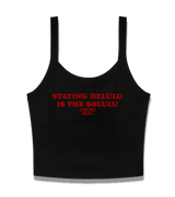 1 black Cami Crop Top red STAYING DELULU IS THE SOLULU #color_black