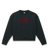 1 black Cropped Sweatshirt red My brain is 80% song lyrics #color_black