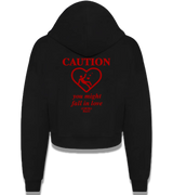 1 black Cropped Zip Hoodie red caution you might fall in love #color_black