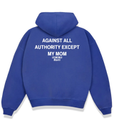 1 blue Boxy Hoodie white AGAINST ALL AUTHORITY EXCEPT MY MOM #color_blue