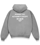 1 grey Boxy Hoodie white AGAINST ALL AUTHORITY EXCEPT MY MOM #color_grey
