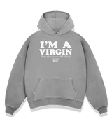 1 grey Boxy Hoodie white I'M A VIRGIN (But this is an old shirt) #color_grey