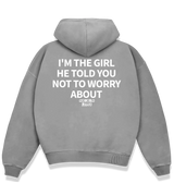 1 grey Boxy Hoodie white I'M THE GIRL HE TOLD YOU NOT TO WORRY ABOUT #color_grey
