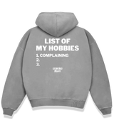 1 grey Boxy Hoodie white LIST OF MY HOBBIES complaining #color_grey