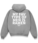 1 grey Boxy Hoodie white MY FAV TYPE OF MEN IS RAMEN #color_grey