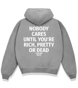 1 grey Boxy Hoodie white NOBODY CARES UNTIL YOU'RE RICH PRETTY OR DEAD #color_grey