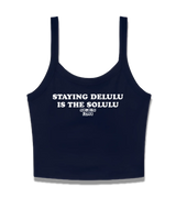 1 navy Cami Crop Top white STAYING DELULU IS THE SOLULU #color_navy