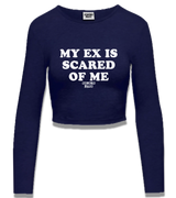 1 navy Cropped Longsleeve white MY EX IS SCARED OF ME #color_navy