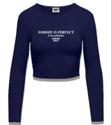 1 navy Cropped Longsleeve white NOBODY IS PERFECT (i'm nobody) #color_navy