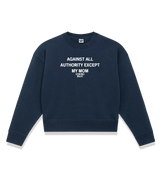1 navy Cropped Sweatshirt white AGAINST ALL AUTHORITY EXCEPT MY MOM #color_navy