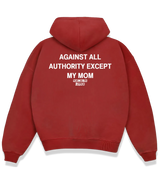 1 red Boxy Hoodie white AGAINST ALL AUTHORITY EXCEPT MY MOM #color_red