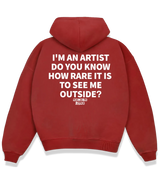 1 red Boxy Hoodie white I'M AN ARTIST DO YOU KNOW HOW RARE IT IS TO SEE ME OUTSIDE? #color_red