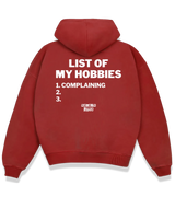 1 red Boxy Hoodie white LIST OF MY HOBBIES complaining #color_red