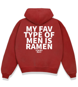 1 red Boxy Hoodie white MY FAV TYPE OF MEN IS RAMEN #color_red