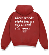 1 red Boxy Hoodie white three words eight letters say it and I'm yours #color_red