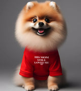 1 red Pet T-Shirt white HIS MOM STILL LOVES ME #color_red