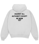 1 white Boxy Hoodie black AGAINST ALL AUTHORITY EXCEPT MY MOM #color_white