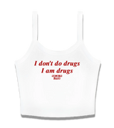 1 white Cami Crop Top red I don't do drugs I am drugs #color_white