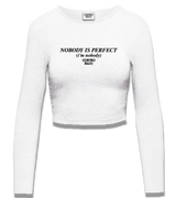 1 white Cropped Longsleeve black NOBODY IS PERFECT (i'm nobody) #color_white