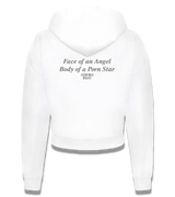 1 white Cropped Zip Hoodie grey Face of an Angel Body of a Porn Star #color_white