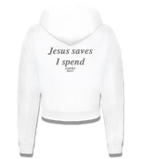 1 white Cropped Zip Hoodie grey Jesus saves I spend #color_white