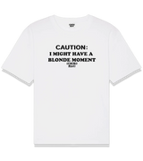 1 white T-Shirt black CAUTION I MIGHT HAVE A BLONDE MOMENT #color_white