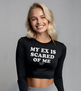 2 black Cropped Longsleeve white MY EX IS SCARED OF ME #color_black